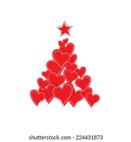 Vector Christmas tree with hearts