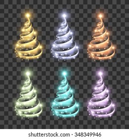 Vector Christmas Tree Highlight Firework Glow Lens Flare Luminescence Fluorescence Illumination Lights Isolated on Transparent Background