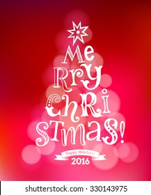 Vector Christmas tree of holidays lettering on texture background. Merry Christmas text for invitation and greeting card, prints and posters. Hand drawn vintage christmas 