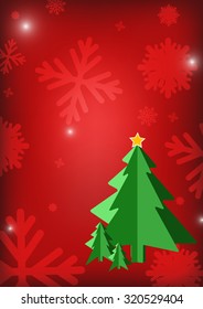 Vector : Christmas tree and ice crystal on red background
