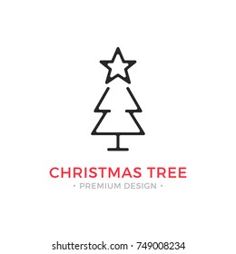 Vector Christmas tree icon. Holidays, Xmas, New Year concepts. Modern graphic design. Outline symbol, sign, simple thin line icon for websites, web design, mobile apps, etc.