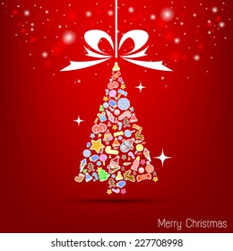 Vector christmas tree icon. Vector illustration for christmas card.