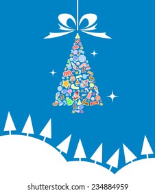Vector christmas tree icon. Vector illustration for christmas card.