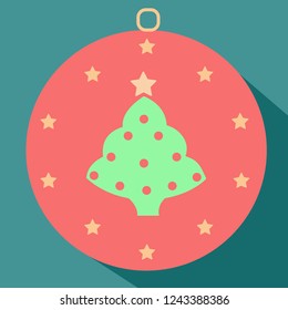 Vector Christmas Tree Icon on a blue background. Christmas decoration symbol. New year greeting card flat Illustration.