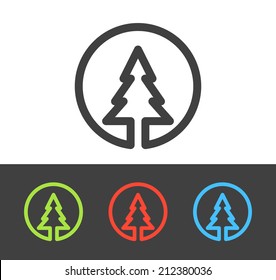 Vector Christmas tree icon set, line and flat design