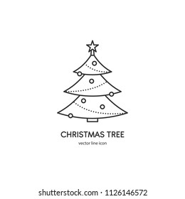 Vector Christmas tree icon in trendy linear style isolated on white background