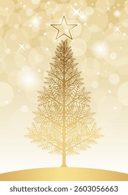 Vector Christmas Tree Illustration With Seamless Abstract Background. Horizontally Repeatable.