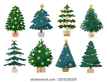 Vector christmas tree illustration set.  Christmas tree collection