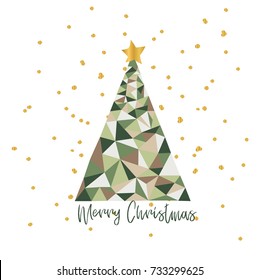 Vector Christmas Tree Illustration. Triangle Modern Trendy Greeting Card. Merry Xmas.