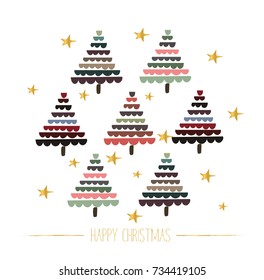 vector christmas tree illustration. winter doodles. xmas trendy card. 