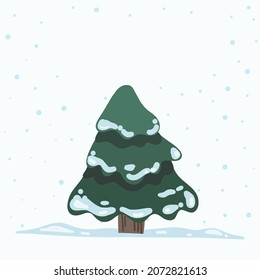 Vector Christmas Tree Isolated from Background. Snow Falling in Holiday Season Xmas and new year graphic template. Modern Tannenbaum tree decorated with lights and ornaments.