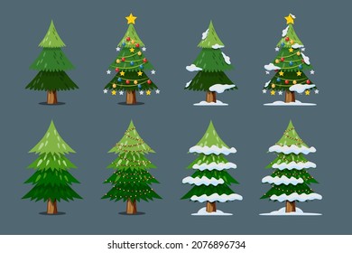 Vector christmas tree isolated with lightbulb, stars and balls, snow on the leaves on White Background. Merry Christmas cutout element for Holiday cards, invitations and website celebration decoration