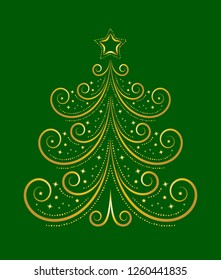 vector christmas tree isolated on green background