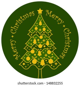 vector christmas tree isolated on green round