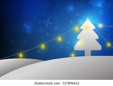 Vector : Christmas tree and lamps on blue background
