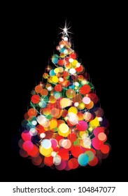 Vector Of Christmas Tree  Lights  On  Black Background