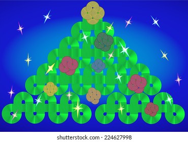 vector Christmas tree with lights and toys from geometric lines 