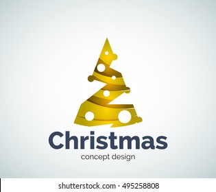 Vector Christmas tree logo template, abstract business icon