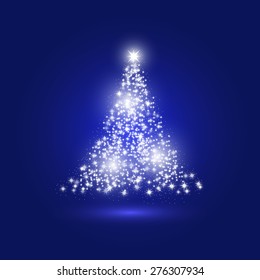 Vector Christmas tree made with gold sparkles.