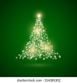 Vector Christmas tree made with gold sparkles.