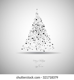 Vector christmas tree made from lines and dots, abstract background