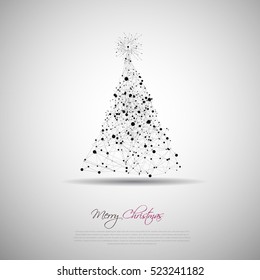 Vector christmas tree made from lines and dots, abstract background