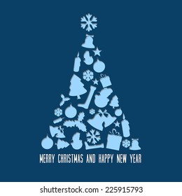 Vector christmas tree made from various shapes (white and blue version)