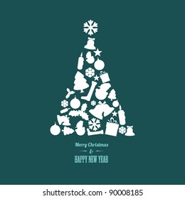 Vector christmas tree made from various shapes (white and teal version)