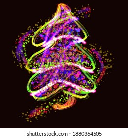 Vector Christmas Tree On Abstract Illustration