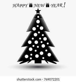 Vector christmas tree on background with shadow. Creative vector card.