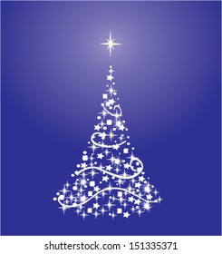 vector Christmas tree on blue background