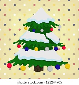 vector christmas tree on colorful polka dot