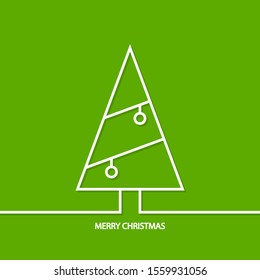 Vector christmas tree on green background. Christmas greeting card.