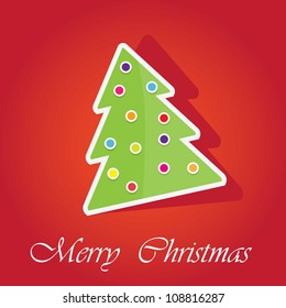 vector christmas tree on red background. merry christmas illustration.