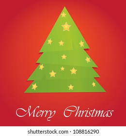 vector christmas tree on red background. merry christmas illustration.