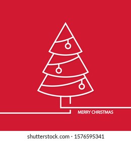Vector christmas tree on red background. Christmas greeting card.