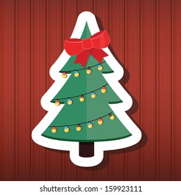 Vector Christmas Tree on Wooden Background