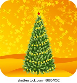 Vector Christmas tree with orange background