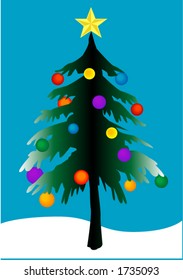 Vector Christmas tree with ornaments.