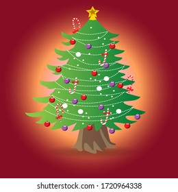 vector of a Christmas tree with ornaments of lights and stars