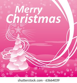 Árbol de Navidad vectorial con fondo de onda rosa