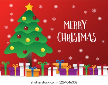 Vector of Christmas Tree with Christmas Present Boxes for Merry Christmas Concept