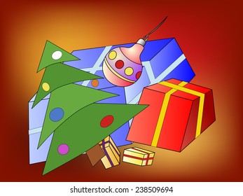 vector Christmas tree and Christmas presents