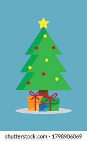A vector of a christmas tree with presents under