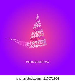 Vector Christmas Tree Purple Background with Snowflakes
