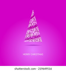 Vector Christmas Tree Purple Background with Snowflakes
