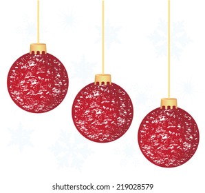 vector Christmas tree red balls with snow on background with snowflakes