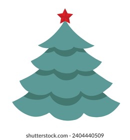 Árbol vectorial de Navidad de colores rojo y verde aislado en fondo blanco. Pino de Navidad con estrella arriba. Elemento de diseño de vectores aislados. Elemento de diseño plano de árbol vacío de Navidad. Estrella roja arriba.