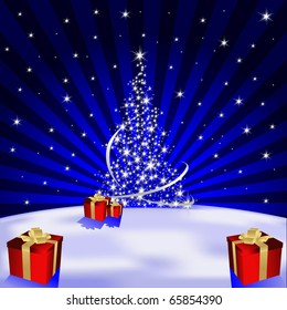 Vector Christmas tree with red presents