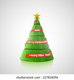 Vector Christmas tree with red ribbon, star and place for text.